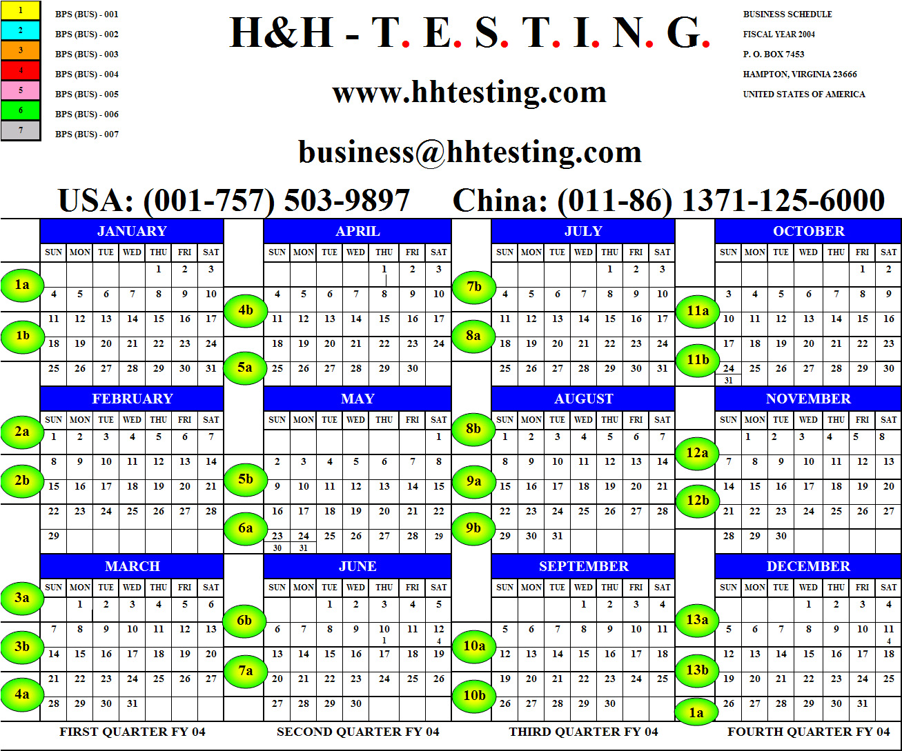 Schedule of Business Events