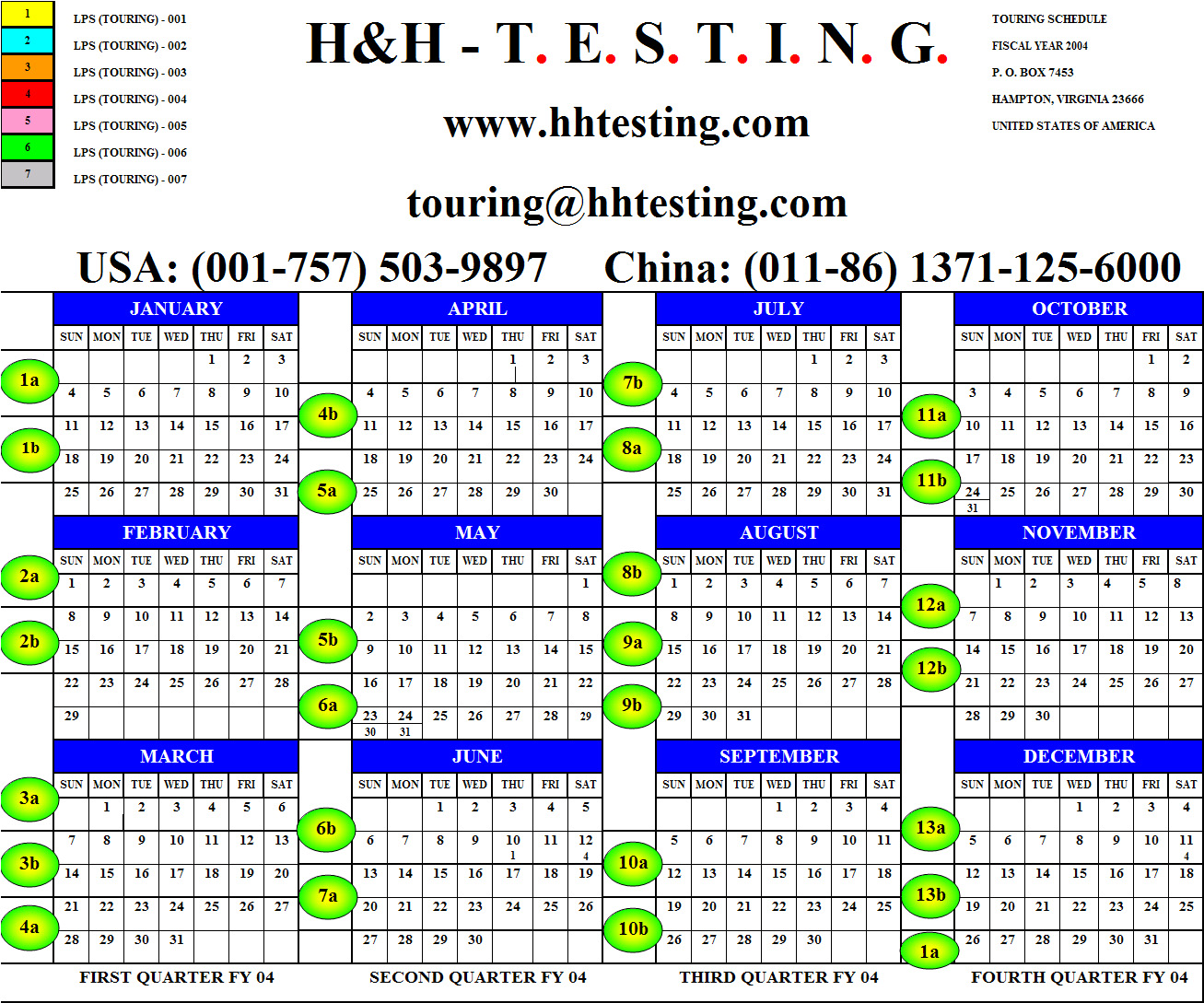 Schedule of Touring Events